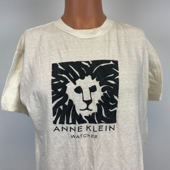 Anna Klein Watch Logo Single Stitch T Shirt Vintage 90s White Made USA Size L - Picture 1 of 5